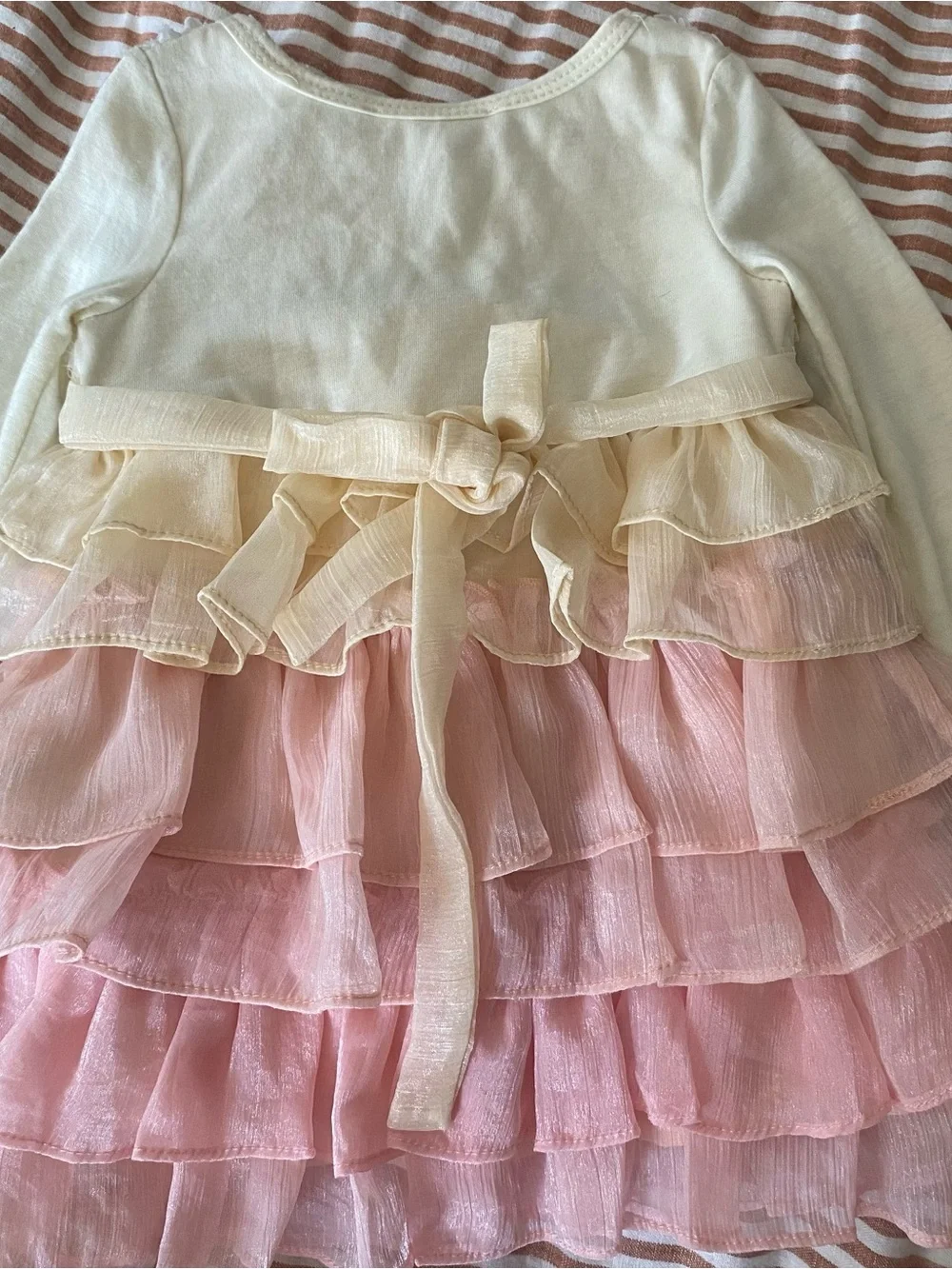 Baby Sara long sleeve tiered ruffle dress ombré Cream Pink long sleeve 12 months